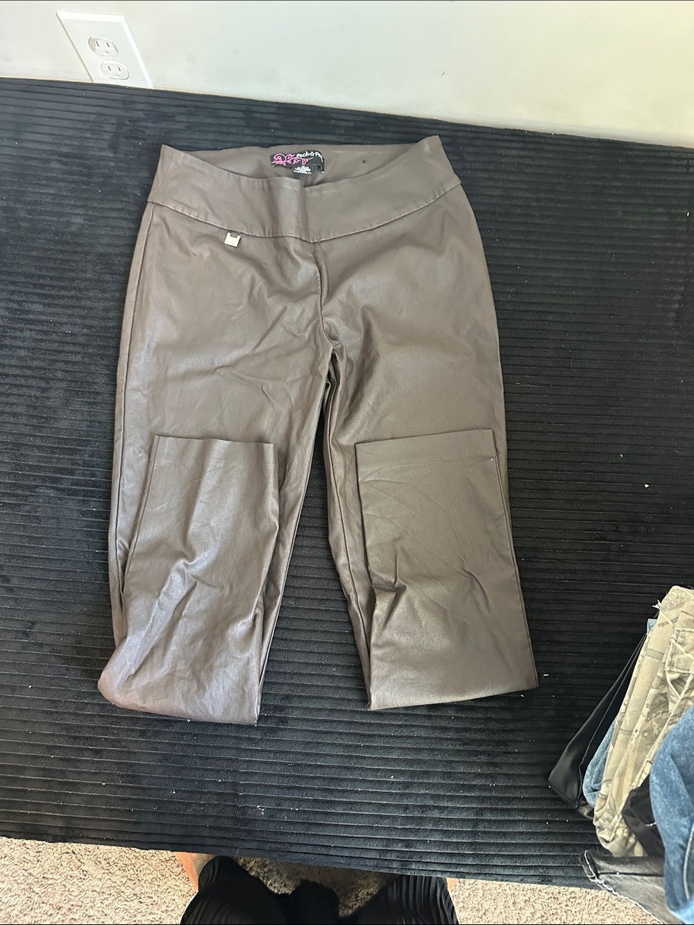 Peck & Peck Taupe Faux Leather Crop Pants